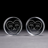 Plug Cœur Brisé / Calibre - Verre Transparent | Double Évasement à Face Plate