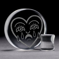Plug Cœur Brisé / Calibre - Verre Transparent | Double Évasement à Face Plate