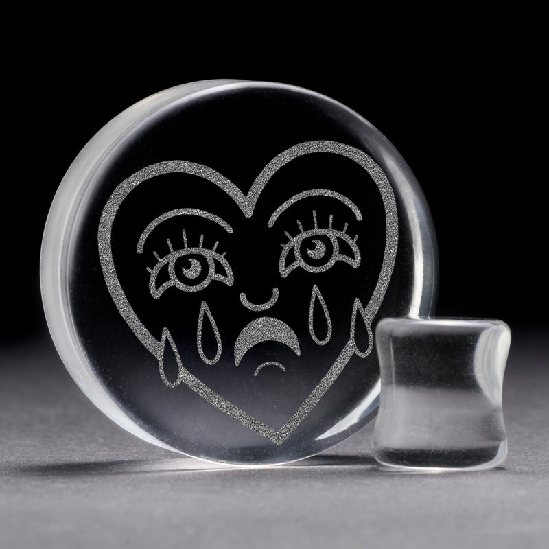 Plug Cœur Brisé / Calibre - Verre Transparent | Double Évasement à Face Plate