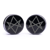 Hexagram Plug / Jauge - Verre noir | Double collerette à face plate