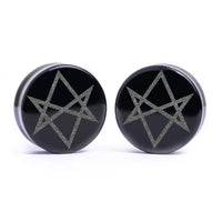 Hexagram Plug / Gauge - Black Glass | Flat Faced Double Flare - Lasered To Order In House At Custom Plugs HQ
