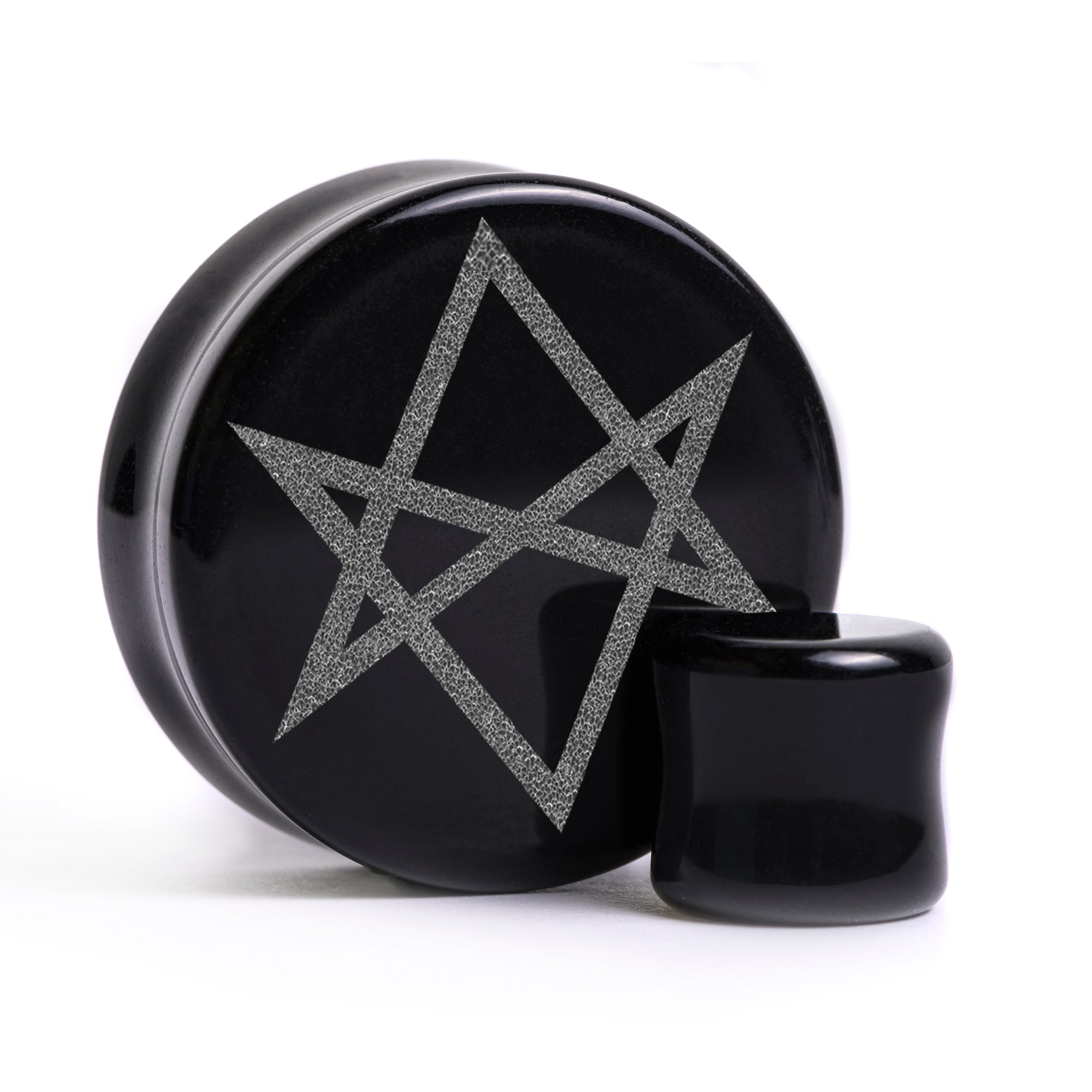 Hexagramm Plug / Gauge - Schwarzes Glas | Doppelaufgeweitet mit flachem Gesicht