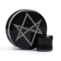 Hexagramm Plug / Gauge - Schwarzes Glas | Doppelaufgeweitet mit flachem Gesicht