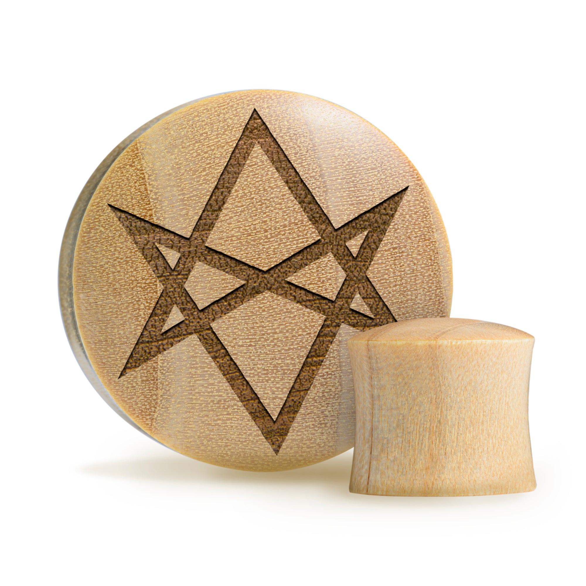 Hexagram Plug / Gauge - Crocodile Wood | Convex Double Flare - Lasered To Order In House At Custom Plugs HQ