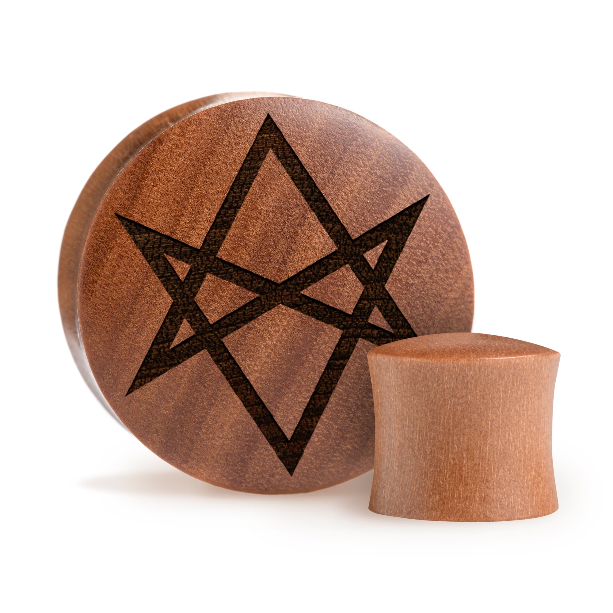 Hexagram Plug / Gauge - Saba Wood | Convex Double Flare - Lasered To Order In House At Custom Plugs HQ