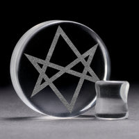 Hexagram Plug / Gauge - Clear Glass | Flat Faced Double Flare - Lasered To Order In House At Custom Plugs HQ