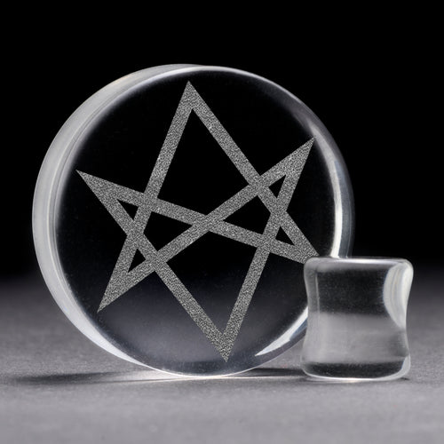Hexagramm Plug / Gauge - Clear Glass | Doppelaufgeweitet mit flachem Gesicht