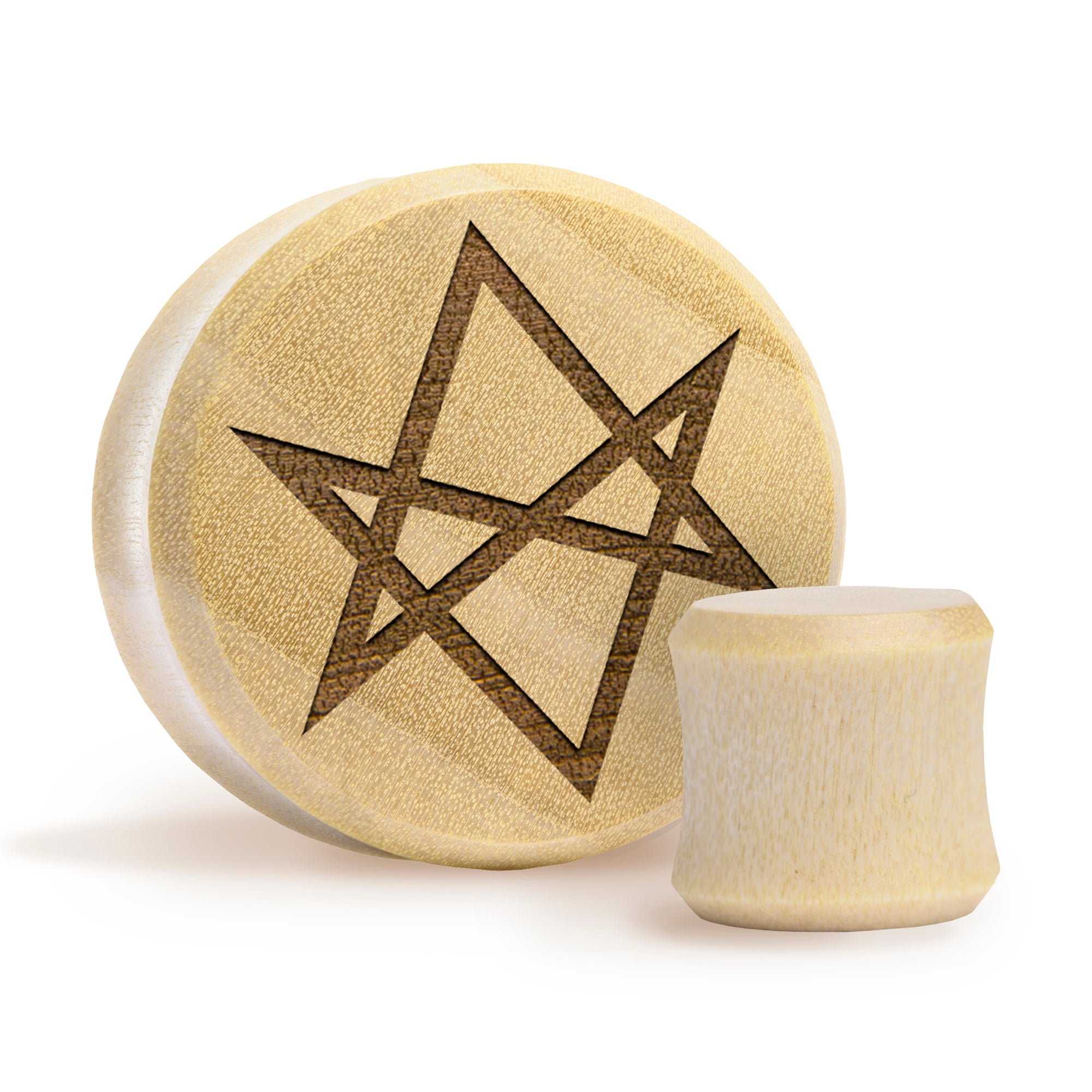 Hexagram Plug / Gauge - Crocodile Wood | Flat Faced Double Flare - Lasered To Order In House At Custom Plugs HQ