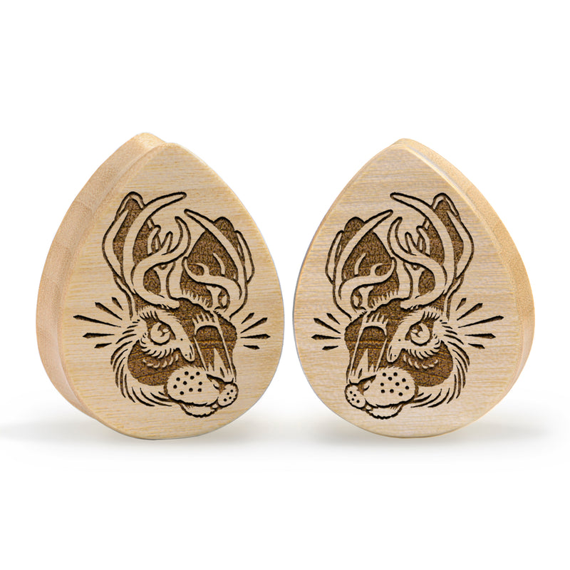 Jackalope Plug / Calibre - Goutte d'eau en bois crocodile | Double flare à face plate