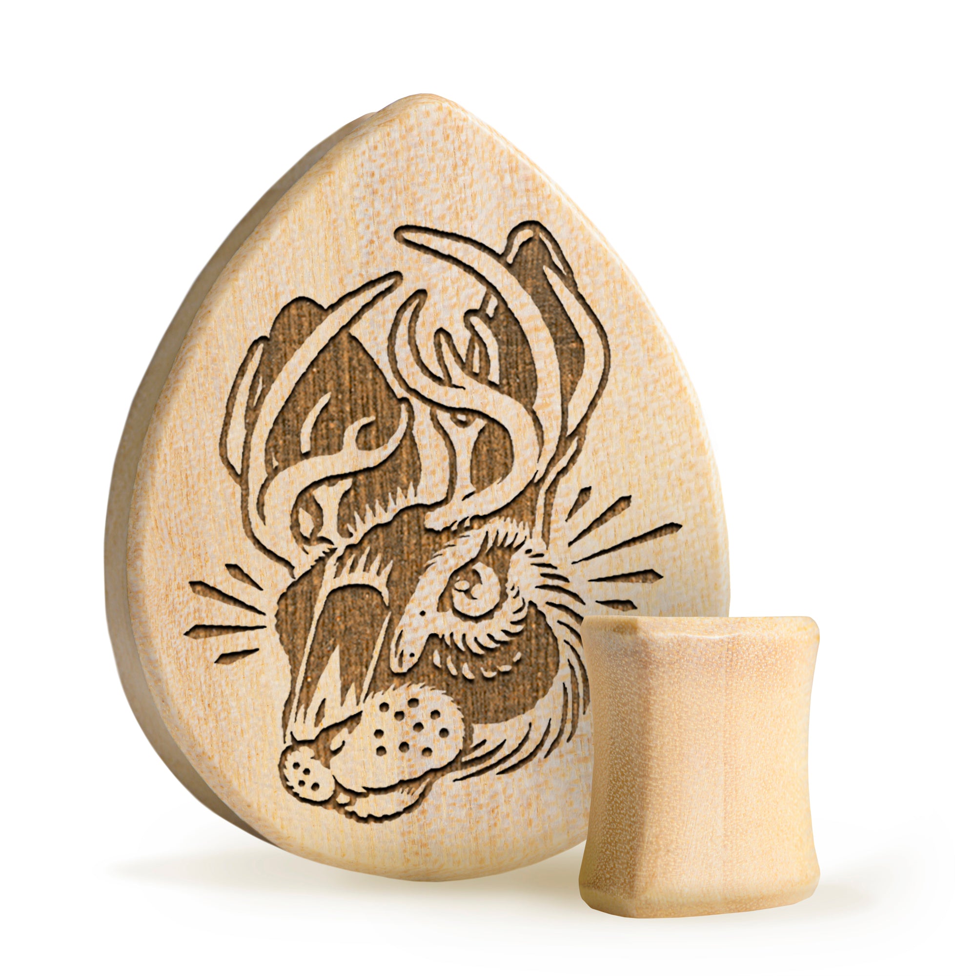 Jackalope Plug / Gauge - Teardrop Crocodile Wood | Flat Faced Double Flare - Lasered To Order In House At Custom Plugs HQ