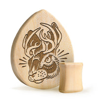 Jackalope Plug / Gauge - Teardrop Crocodile Wood | Flat Faced Double Flare - Lasered To Order In House At Custom Plugs HQ
