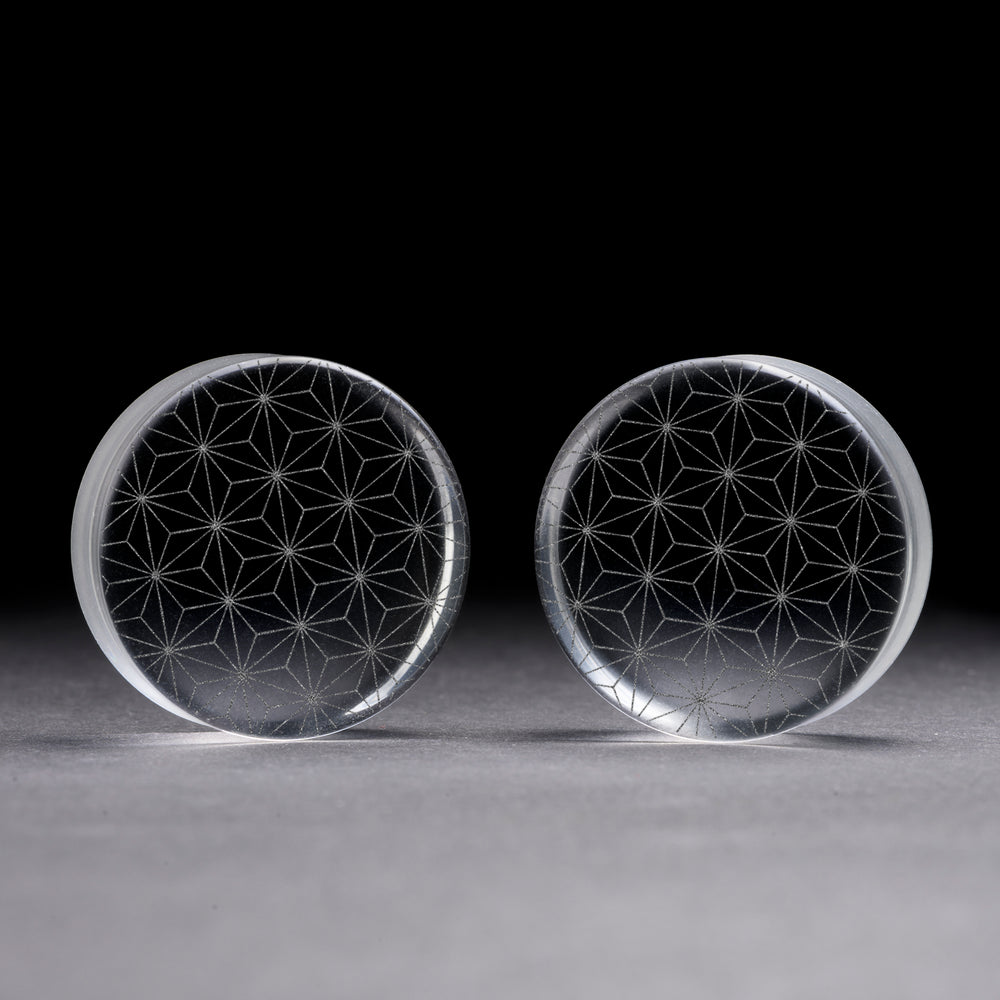Japanischer Hanfplug / gauge - klares Glas | Doppelaufgeweitet mit flachem Gesicht