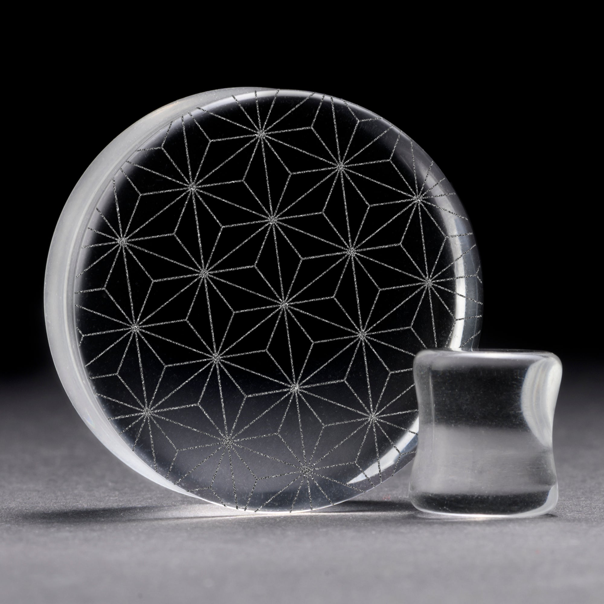 Japanese Hemp Plug / Gauge - Clear Glass | Flat Faced Double Flare - Lasered To Order In House At Custom Plugs HQ