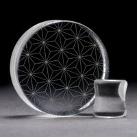Japanese Hemp Plug / Gauge - Clear Glass | Flat Faced Double Flare - Lasered To Order In House At Custom Plugs HQ
