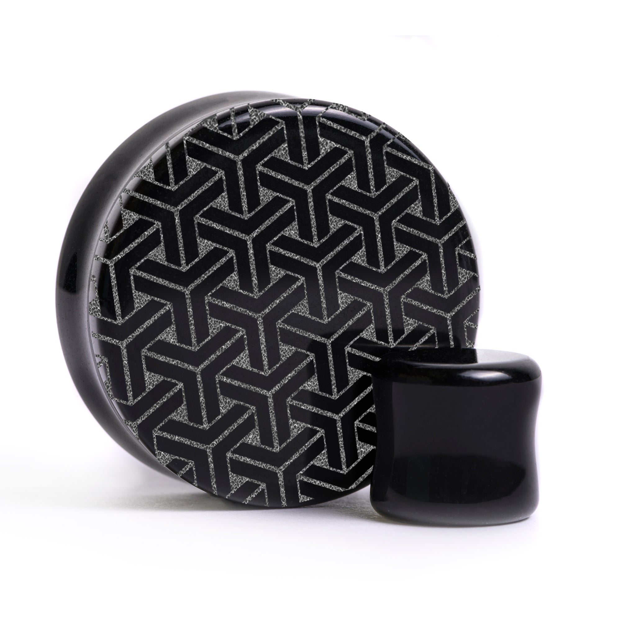 Kikkou Plug / Gauge - Black Glass | Flat Faced Double Flare - Lasered To Order In House At Custom Plugs HQ