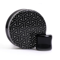Kikkou Plug / Gauge - Black Glass | Flat Faced Double Flare - Lasered To Order In House At Custom Plugs HQ