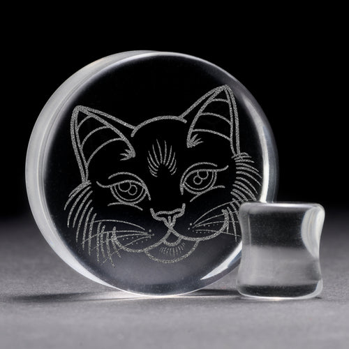 Kitty Cat Plug / Gauge - Clear Glass | Doppelaufgeweitet mit flachem Gesicht