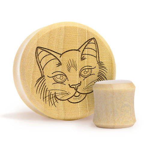 Kitty Cat Plug / Gauge - Crocodile Wood | Flat Faced Double Flare
