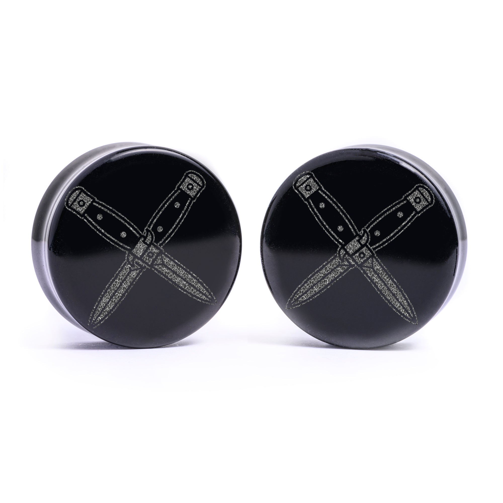 Alternative Tattooed man wearing custom made Sacrificial Lamb Plug / Gauge - Saba Wood | Flat Faced Double Flare