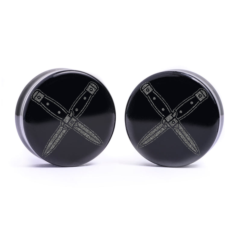 Plug Dague Croisée / Calibre - Verre Noir | Double Flare à Face Plate