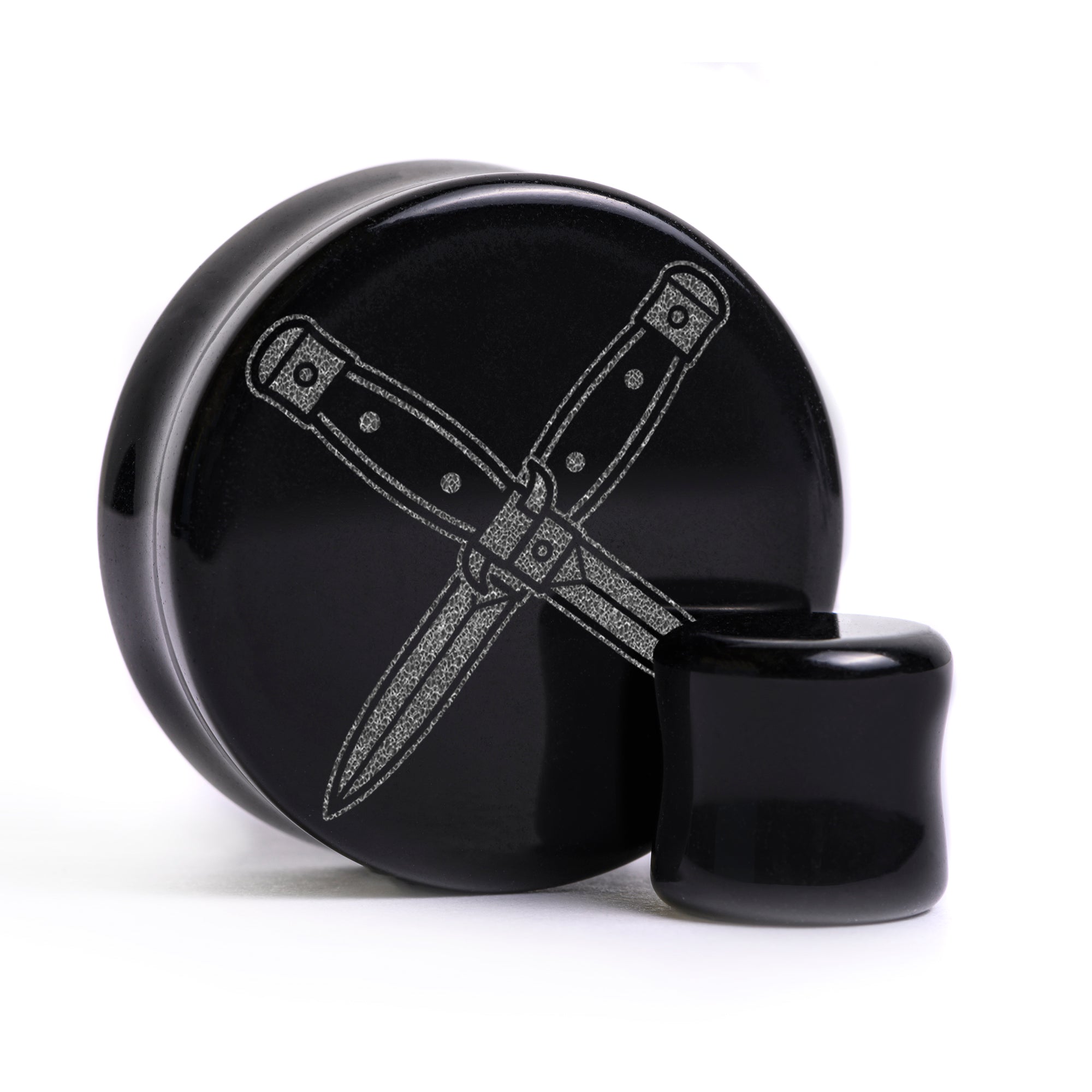 Crossed Dagger Plug / Gauge - Black Glass | Flat Faced Double Flare