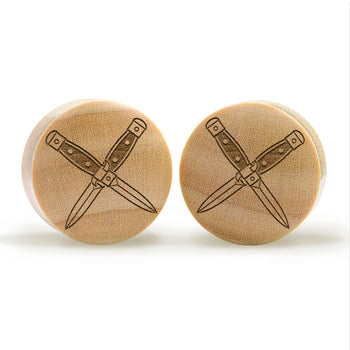 Crossed Dagger Plug / Gauge - Crocodile Wood | Convex Double Flare