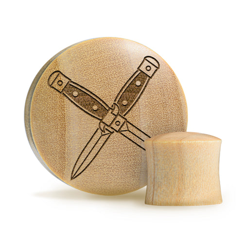 Crossed Dagger Plug / Gauge - Crocodile Wood | Convex Double Flare