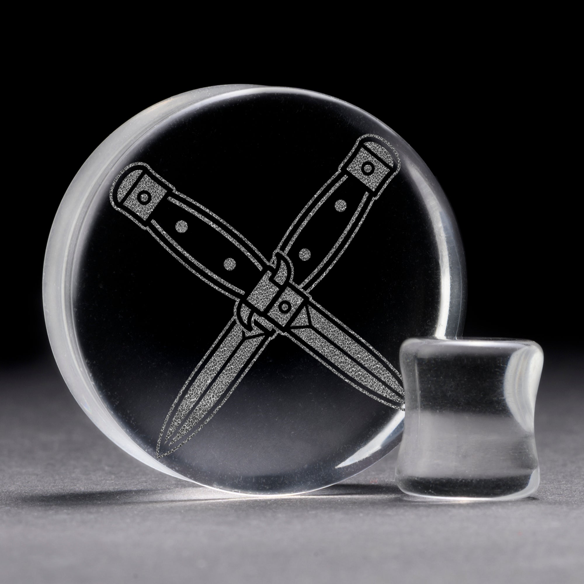 Crossed Dagger Plug / Gauge - Clear Glass | Flat Faced Double Flare