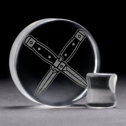 Crosed Dolch Plug / Gauge - Clear Glass | Doppelaufgeweitet mit flachem Gesicht