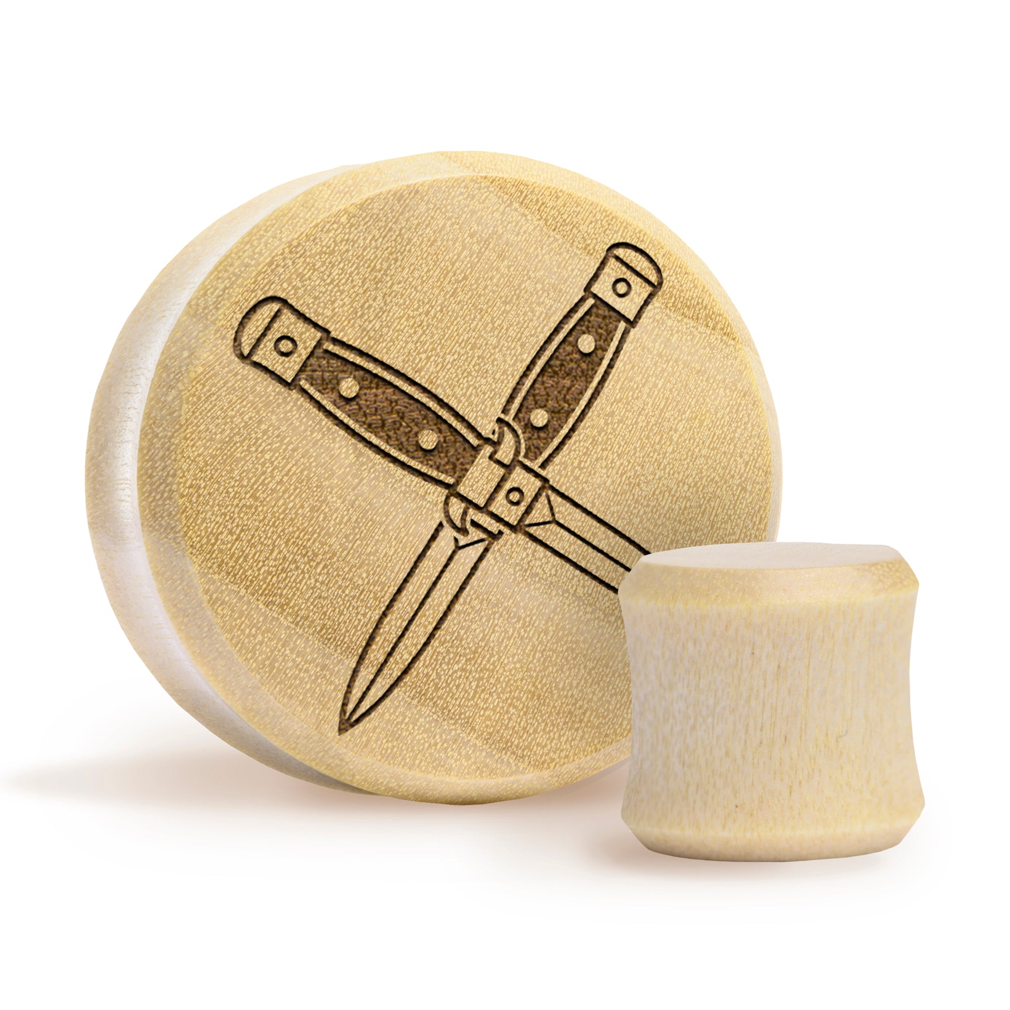 Crossed Dagger Plug / Gauge - Crocodile Wood | Flat Faced Double Flare - Lasered To Order In House At Custom Plugs HQ