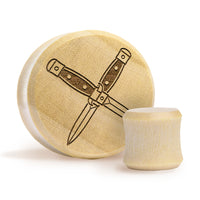 Crossed Dagger Plug / Gauge - Crocodile Wood | Flat Faced Double Flare - Lasered To Order In House At Custom Plugs HQ