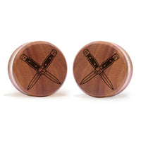 Plug dague croisée / calibre - bois de Saba | double flare à face plate