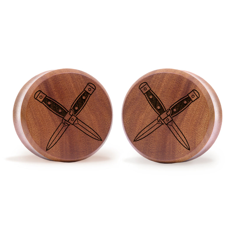 Plug dague croisée / calibre - bois de Saba | double flare à face plate