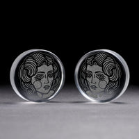 Lady Tattoo Plug / Gauge - Clear Glass | Doppelaufgeweitet mit flachem Gesicht
