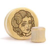 Lady Tattoo Plug / Gauge - Crocodile Wood | Flat Faced Double Flare - Lasered To Order In House At Custom Plugs HQ