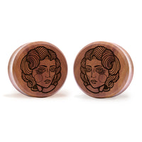 Lady Tattoo Plug / Gauge - Saba Wood | Flat Faced Double Flare - Lasered To Order In House At Custom Plugs HQ