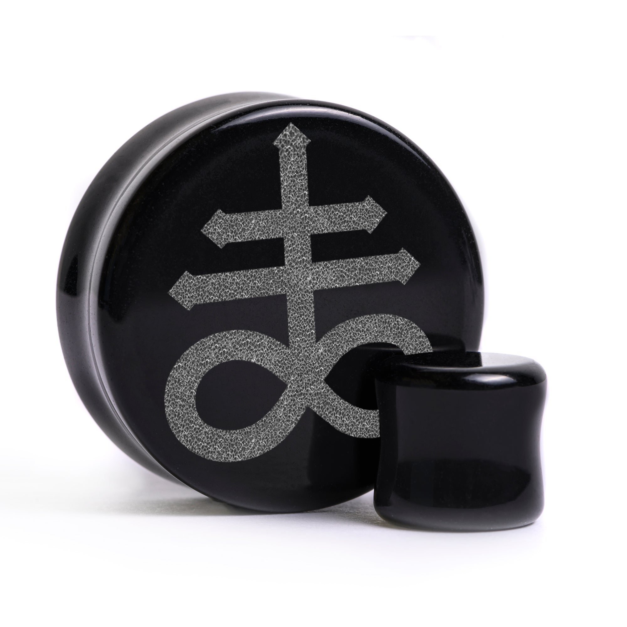 Leviathan Cross Plug / Gauge - Black Glass | Flat Faced Double Flare