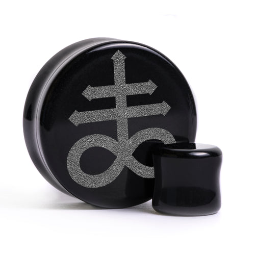 Leviathan Cross Plug / Gauge - Black Glass | Flat Faced Double Flare