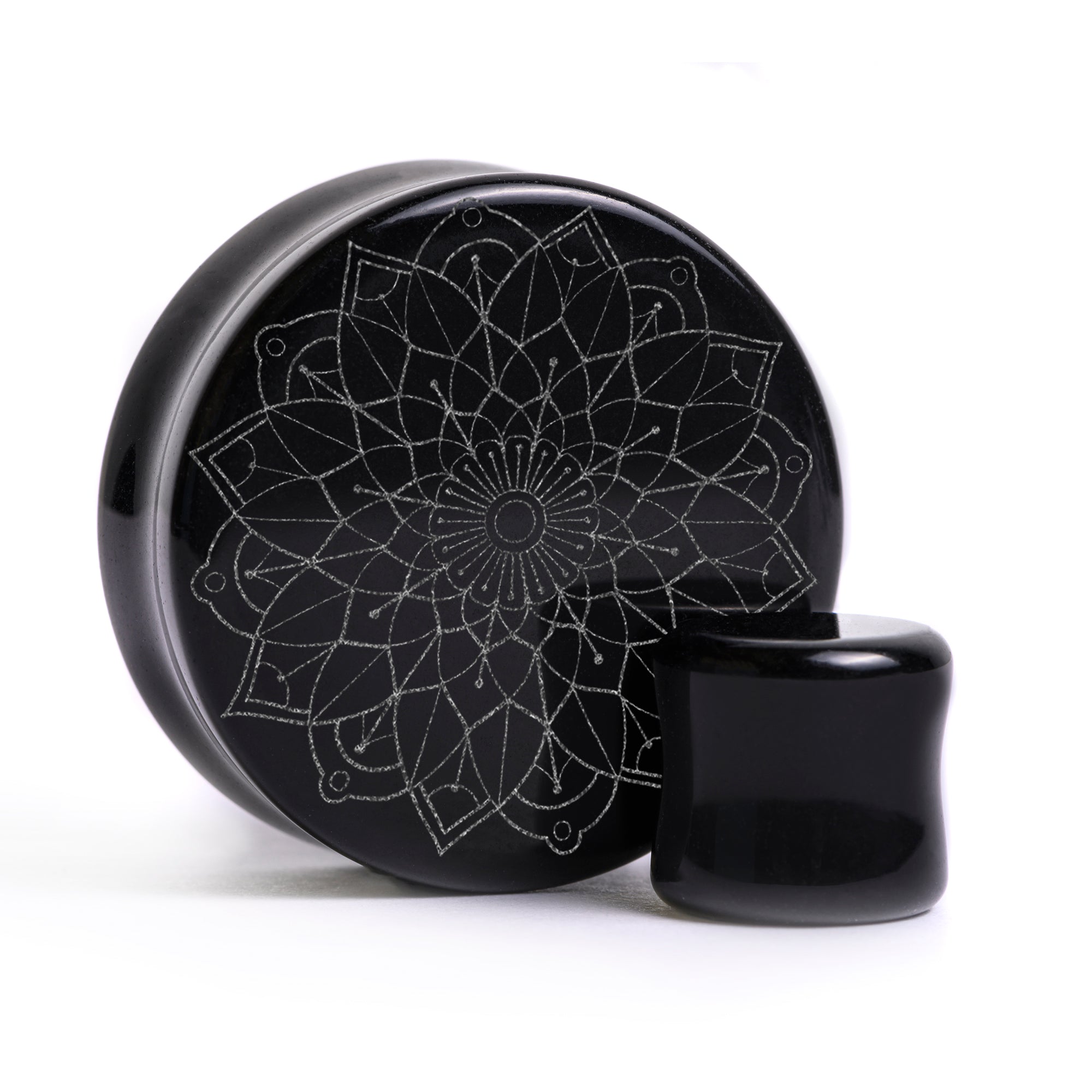 Mandala Plug / Gauge - Black Glass | Flat Faced Double Flare