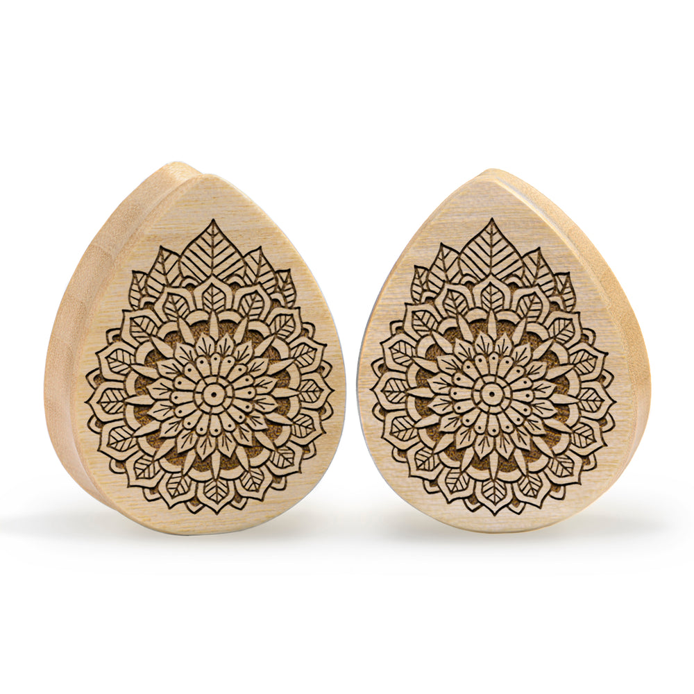 Mandala Plug / Gauge - Teardrop Crocodile Wood | Flat Faced Double Flare - Lasered To Order In House At Custom Plugs HQ