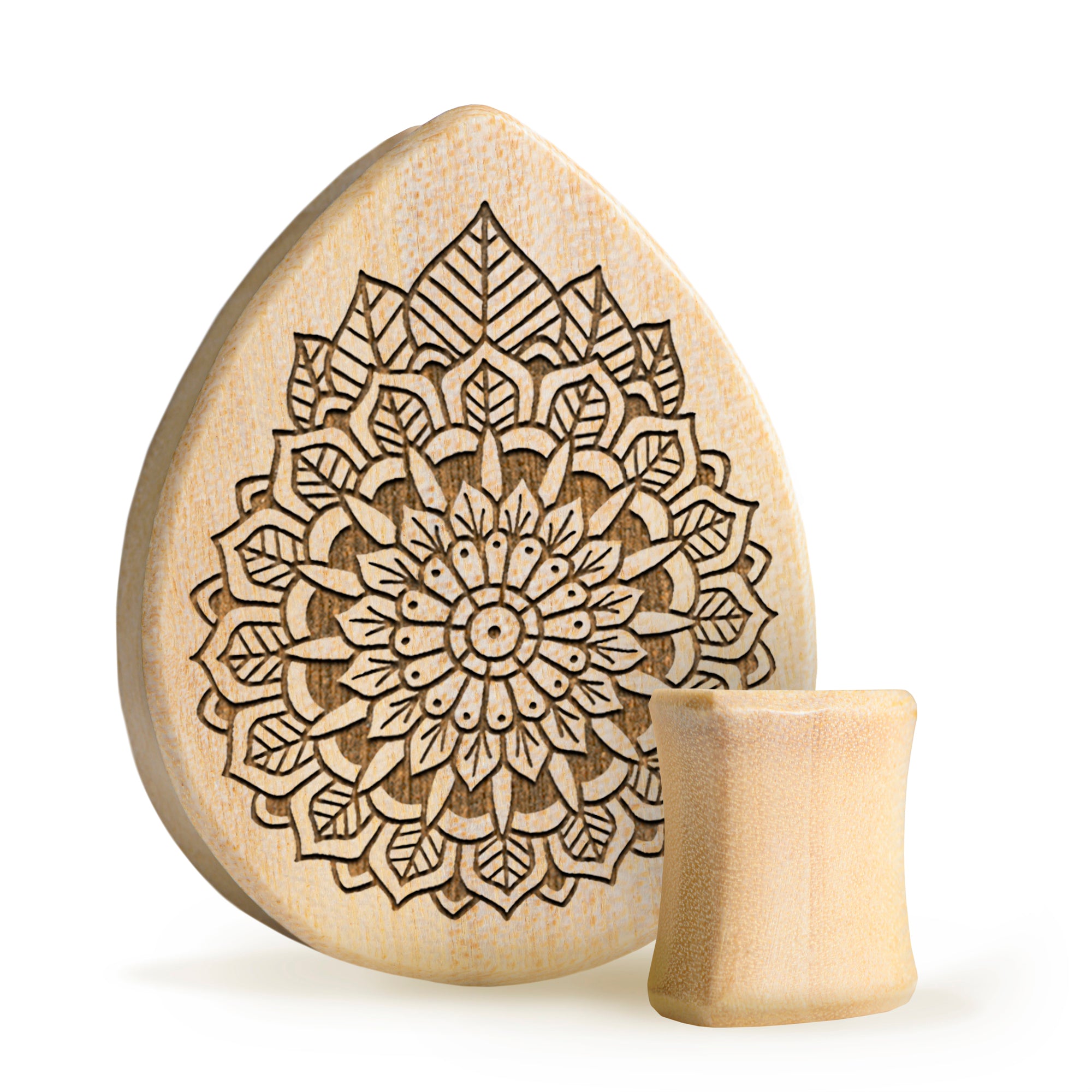 Mandala Plug / Gauge - Teardrop Crocodile Wood | Flat Faced Double Flare - Lasered To Order In House At Custom Plugs HQ