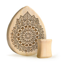 Mandala Plug / Gauge - Teardrop Crocodile Wood | Flat Faced Double Flare - Lasered To Order In House At Custom Plugs HQ