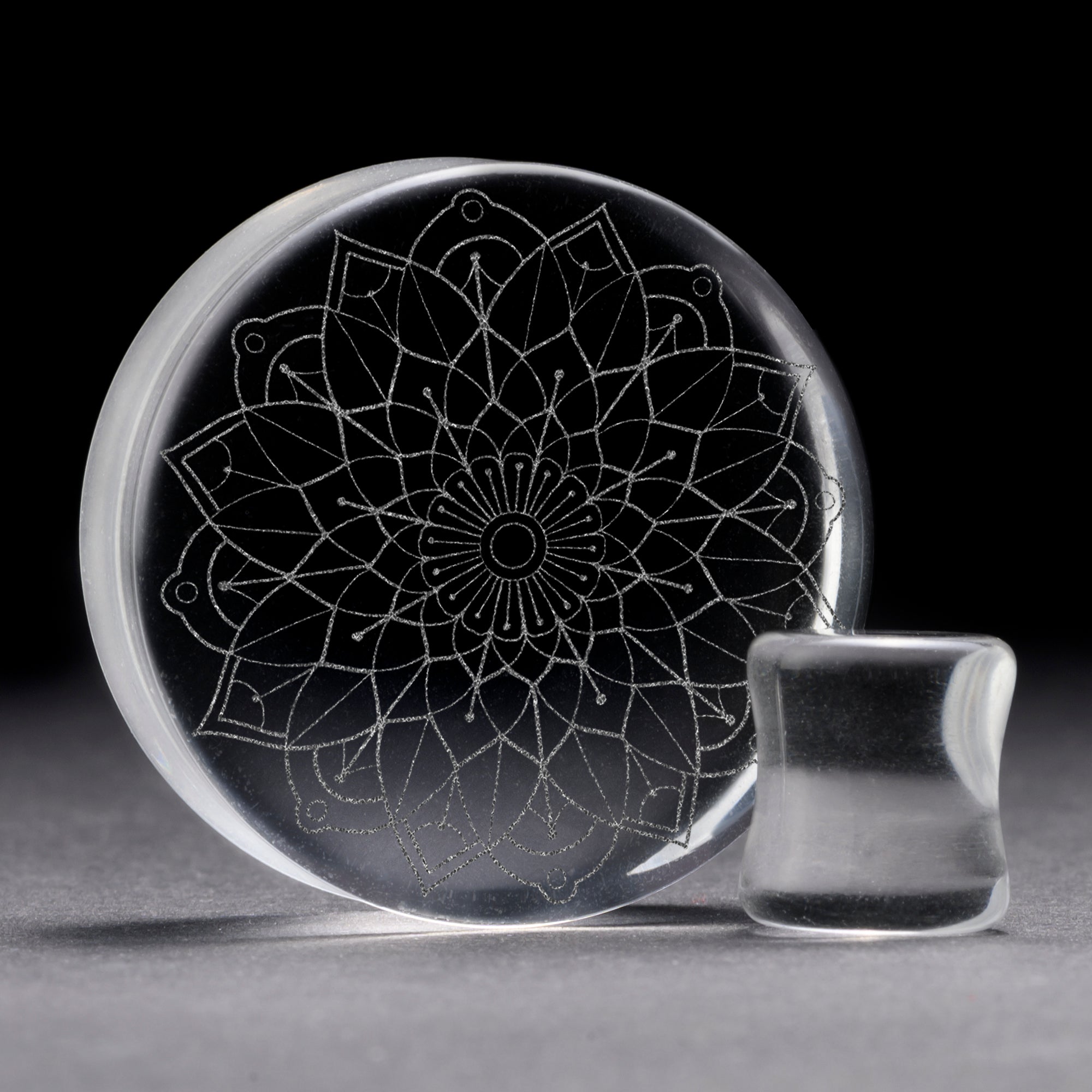 Mandala Plug / Gauge - Clear Glass | Doppelaufgeweitet mit flachem Gesicht