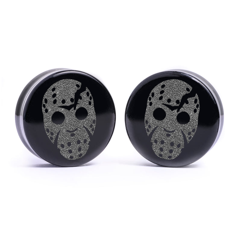 Jason Voorhees Plug / Jauge - Verre noir | Double flare à face plate