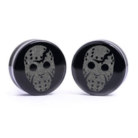 Jason Voorhees Plug / gauge - Schwarzes Glas | Doppelaufgeweitet mit flachem Gesicht