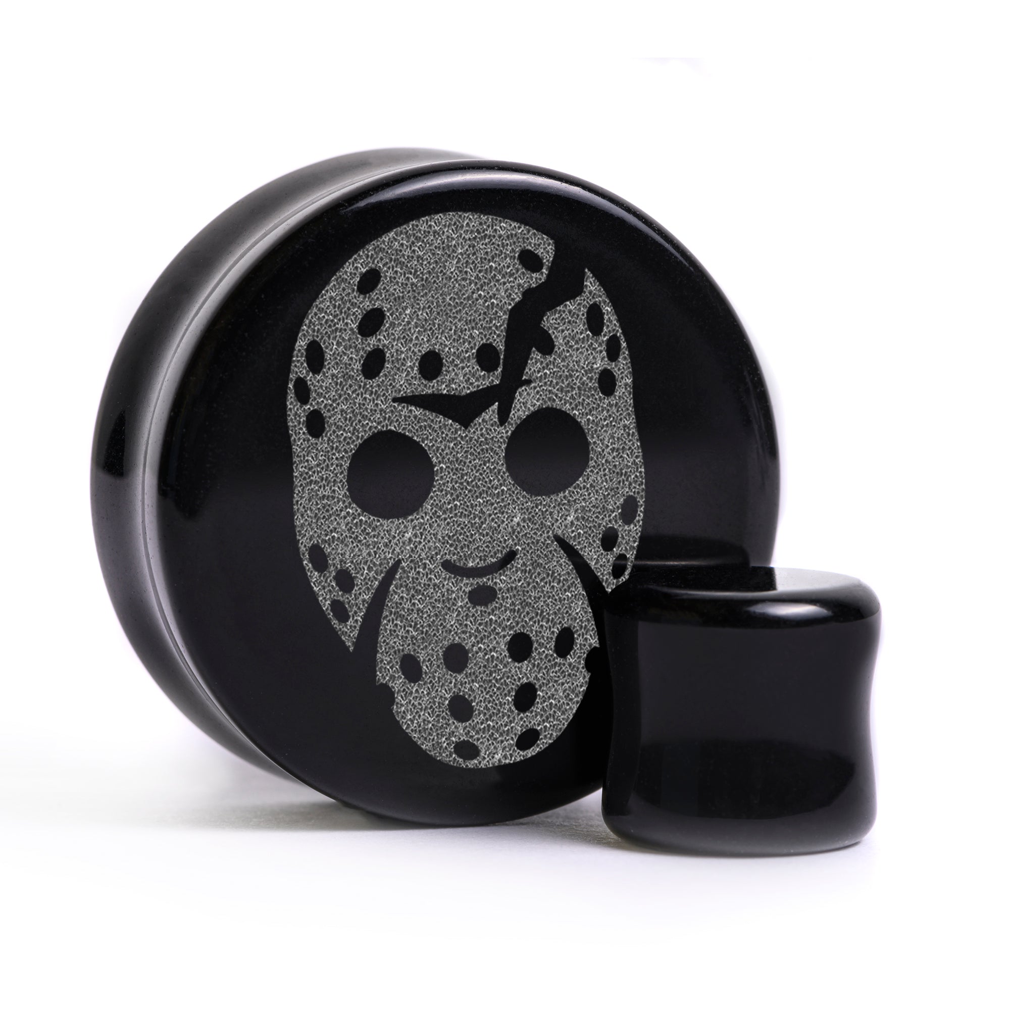 Jason Voorhees Plug / gauge - Schwarzes Glas | Doppelaufgeweitet mit flachem Gesicht