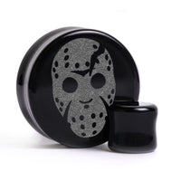 Jason Voorhees Plug / gauge - Schwarzes Glas | Doppelaufgeweitet mit flachem Gesicht