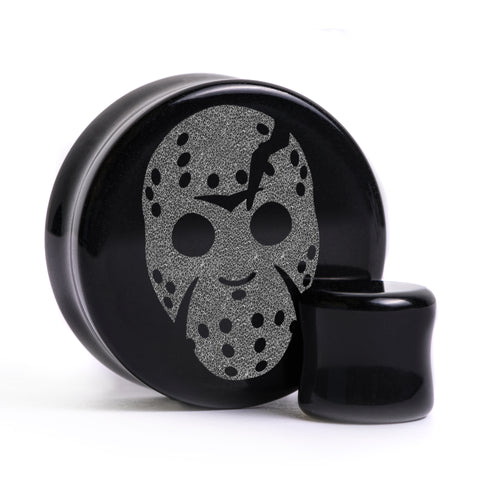 Jason Voorhees Plug / gauge - Schwarzes Glas | Doppelaufgeweitet mit flachem Gesicht