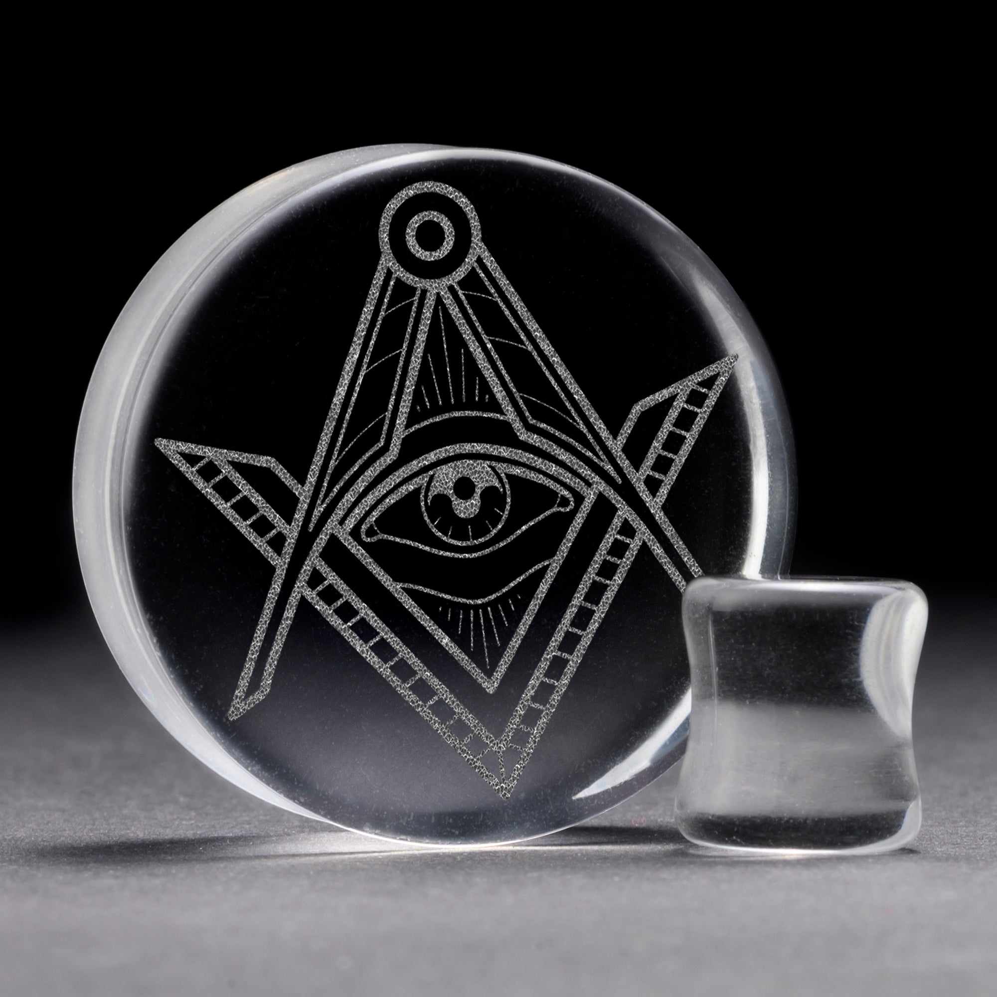 Illuminati Plug / Gauge - Clear Glass | Flat Faced Double Flare - Lasered To Order In House At Custom Plugs HQ