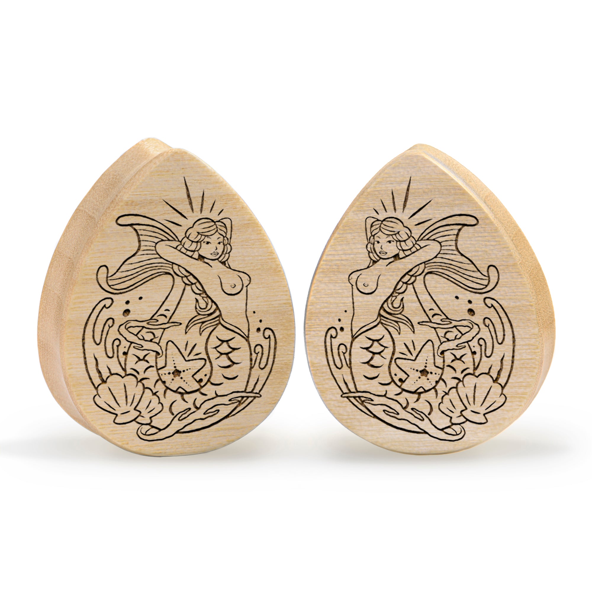 Alternative Tattooed man wearing custom made Sacrificial Lamb Plug / Gauge - Saba Wood | Flat Faced Double Flare